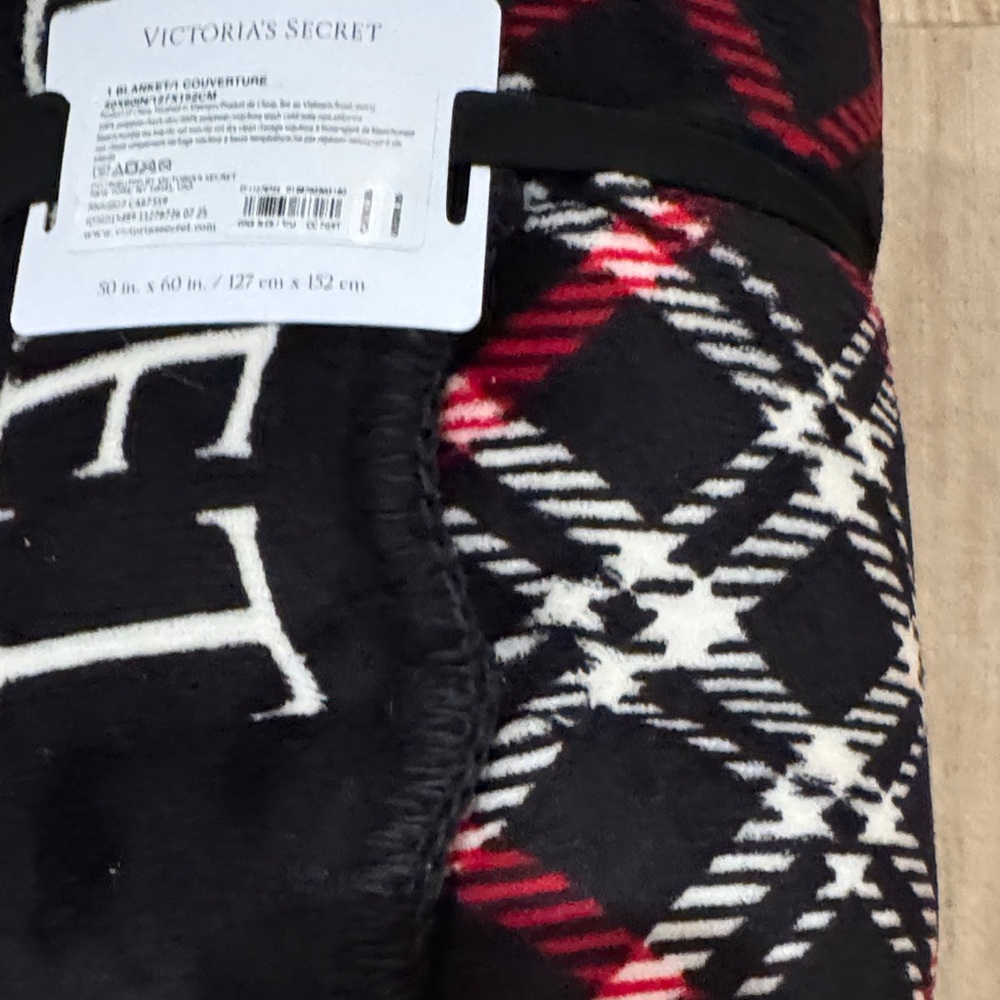 Victoria's Secret Black and Red Plaid plush blanket 50x60 - Picture 3 of 5
